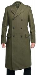 Polish Greatcoat, Green, Surplus, Unissued. The coat in the pic is 100/185/89 . The model: Height 192 cm (6’ 3.6”), chest, 112 cm (44.1”), and waist 101 cm (39.8).