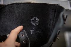 French BM65 double buckle boots, black, surplus, unissued. On some of these, the leather is dyed completely black.