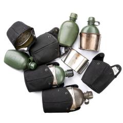 Dutch 1Q Canteen with Pouch and Cup, Black, Surplus.