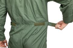 British Mk16A Flight Coverall, Green, Surplus. Adjustment tabs at the waist.