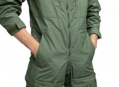 British Mk16A Flight Coverall, Green, Surplus. Front pockets with access to the inside of the garment.