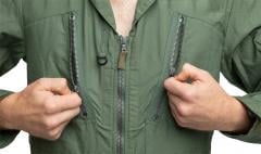British Mk16A Flight Coverall, Green, Surplus. Large chest pockets with zippers.