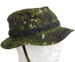 Danish Boonie Hat, M84 Camo, Surplus. Around the hat, there's a band for attaching additional camouflage materials.