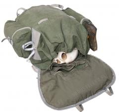 Norwegian Backpack with Steel Frame, Surplus. Closure with a simple cord. Note the zippered pocket on the flap.