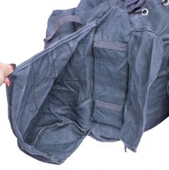 Italian Air Force Rucksack, Blue, Surplus. There is a bit peculiar open "pouch" on both sides of the pack. Most likely these are originally meant for the ends of your blanket roll.