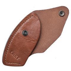CRKT Berserker Axe Leather Sheath. A leather sheath with a snap fastener.