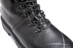 Austrian Mountain Boots, Full Leather, Surplus. D-rings (pictured) on some models, hook-looking tunnels on others.