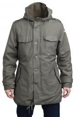 AB BW Parka, Stone Gray Olive. The model is 182 cm (6') tall with a 98 cm (39") chest, wearing size EU 50. 