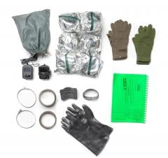 Polish OOB-1 HAZMAT Suit, Surplus. The rubber gloves, rings and clamps are spare parts. You also get liner gloves, two chargers, and a manual - in Polish.