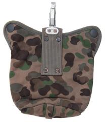 Austrian KAZ 57 Canteen Pouch, K4 Camouflage, Surplus. The pouch can be mounted directly to the belt or hung by the hook.