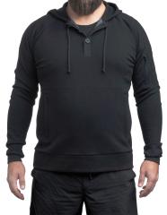 Särmä Merino Wool Hoodie with Buttons. Model's measurements are 178/118, and garment size is Large Regular