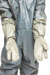 Finnish Rubber Coverall, Surplus. The rubber gloves enable pointing activities.