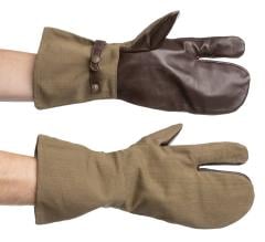 French Trigger Finger Mittens, Cotton and Leather, Surplus