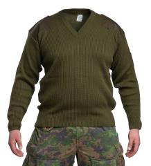 Italian V-neck Pullover, Green, Surplus. Model height 190cm, chest 118cm. Shirt size is XL.