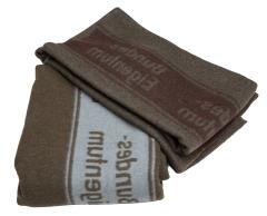 BW Wool Blanket, Surplus, Unissued. Some of these have the text area in burgundy, others gray. There might be other possibilities as well.