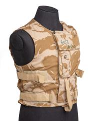 British Flak Jacket, without Protective Material, Desert DPM, Surplus. British desert camo frag vest without the protective material.