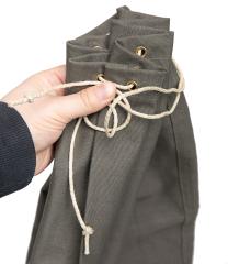 Swedish Canvas Sack, Gray, Surplus. Yer basic tie-string closure. Note the brass grommets. "Go brass or go home", as they say.