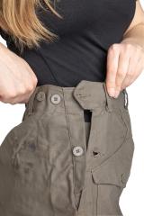 Swedish Women's Work Pants, Gray, Surplus. Instead of a fly, these feature a button closure on the sides.