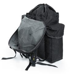 Italian Navy Backpack, Surplus. The opening has a drawstring closure at two levels, so overpacking is very easy when needed.