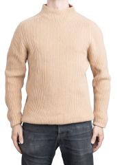 Brenda Wool Sweater w. Mock Neck Collar, Beige. Hem turned shorter