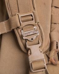 USMC FILBE Assault Pack, Coyote Brown, Surplus. QR buckle and the metal backup buckle.