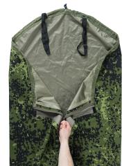 Danish Bivvy Bag, M84 Camo, Surplus. Center zipper with a protective flap.