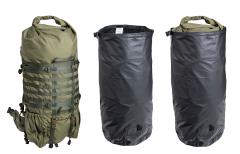 Dutch Dry Sack, Large, Black, Surplus, Unissued. The pack is Särmä TST RP80. When stuffed full, it won't fit inside, but if you leave a bit space at the top, it will. Inside the pack, it will fit very well.