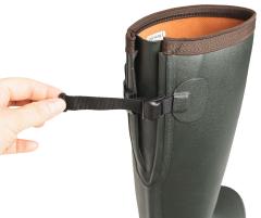 Gateway1 Sportsman II 18" Rubber Boots. The top of the bootleg features an adjustable gusset that makes it easier to get into the boots, and then you can tighten the boots to sit more securely. 