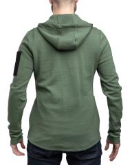 Särmä Merino Wool Hoodie. Model height 182 cm, chest circumference 95 cm, waist circumference 88 cm. Wearing size Medium Regular.