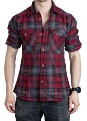 Särmä Wool Flannel Shirt. Model height 181 cm, chest circumference 96 cm, waist circumference 88 cm. Wearing size Medium Regular.