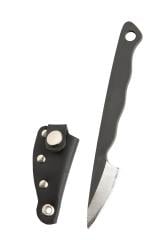 Terävä Tiny Knife, Carbon Steel. The knife comes with a black leather sheath,