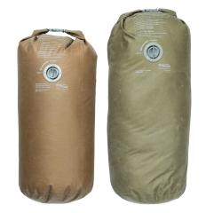 USMC ILBE Sack, Coyote Brown, Surplus, 56 L. Side-by-side comparison with the larger OD green ILBE sack.