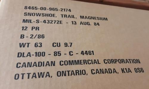 US Magnesium Snowshoes with Bindings, Surplus, Unissued.