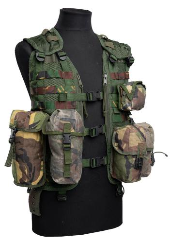 Dutch MOLLE pouch, general purpose, small, surplus. An example of the pouch attached to a vest.
