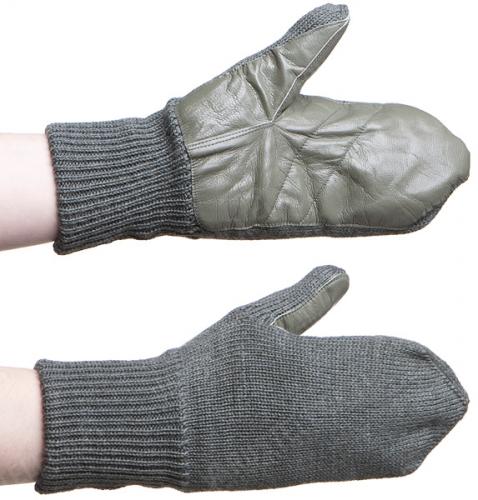 Swiss wool mittens with leather palm, surplus. 