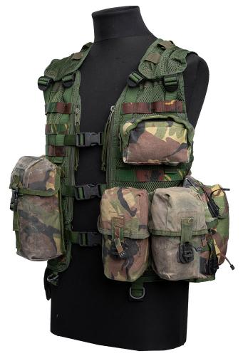 Dutch MOLLE General Purpose / First Aid Pouch, Tiny, Surplus. An example of the pouch attached to a vest.