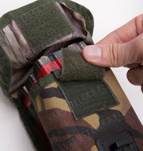 Dutch MOLLE Magazine Pouch, DPM / Woodland, Surplus. The optional hook-n-loop tab means fast operation.