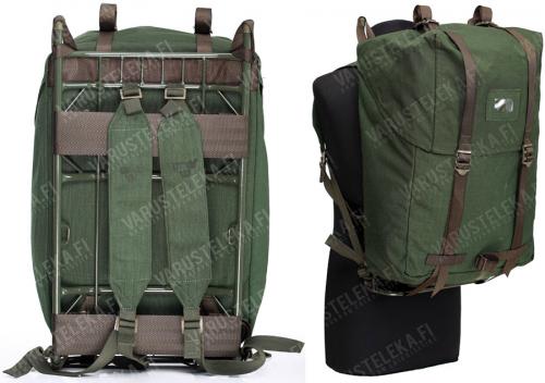 SwedishLK 35 rucksack, surplus. Thesimple shoulder straps are removable (thus easily replaced). To keep your back off the frame there's two horizontal straps.