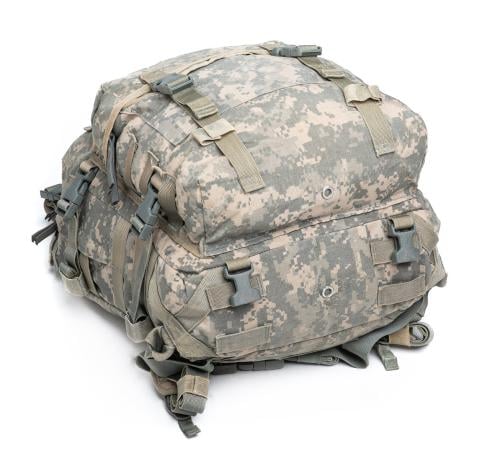 US MOLLE II Assault Pack, Surplus. Water drainage grommets in the bottom and female SR buckles for use as the upper part of the rucksack system.
