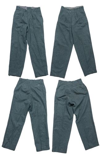 Swiss Wool Trousers, Surplus. Two models: the other has beefier belt loops and no top button on the fly (but a brass hook). We won't differentiate.