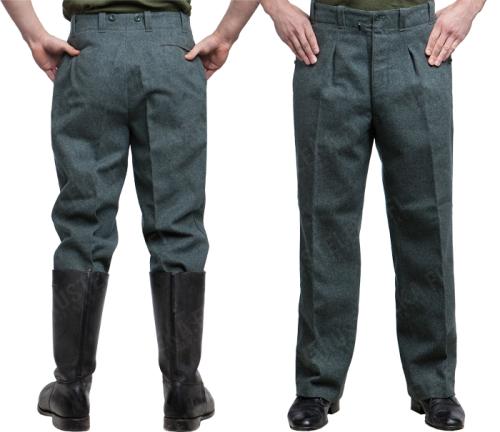 Swiss Wool Trousers, Surplus. The straight and roomy leg works with or without jackboots.