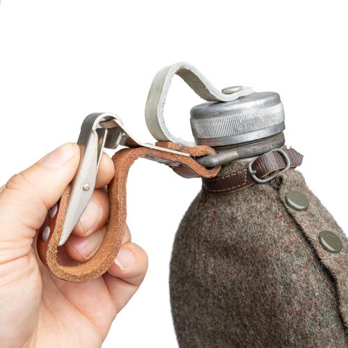 Swedish Canteen, Aluminum with Woolen Cover, Surplus. Belt loop with a quick-closure clip.