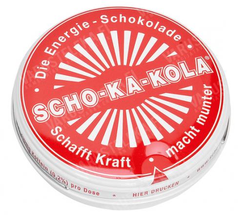 Scho-Ka-Kola, 100 g tin can, dark, 10 pcs box, RED.