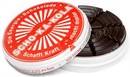 Scho-Ka-Kola, 100 g tin can, dark, 10 pcs box, RED.