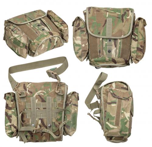 British Osprey Gas Mask Pouch / Field Pack, MTP, Surplus. The pack comes with detachable side pouches and a shoulder sling.