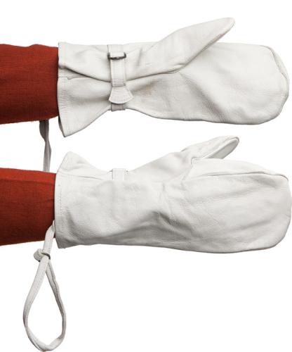 Swedish leather mittens, white, surplus