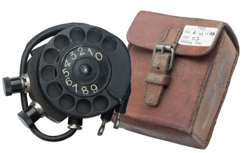 Swedish number scroll for field telephone, with leather case, surplus