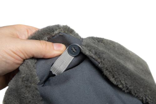 NVA Fur Hat, Gray, Surplus. Flaps can be attached together with a button.