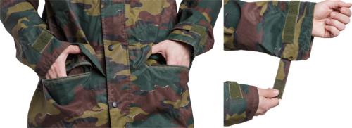 Belgian Jigsaw Camo Rain Jacket, Surplus. Simple hem pockets and wrist adjustment.