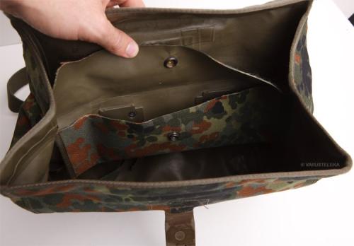 BW Gas Mask Bag, with Carrying Strap, Flecktarn, Surplus 